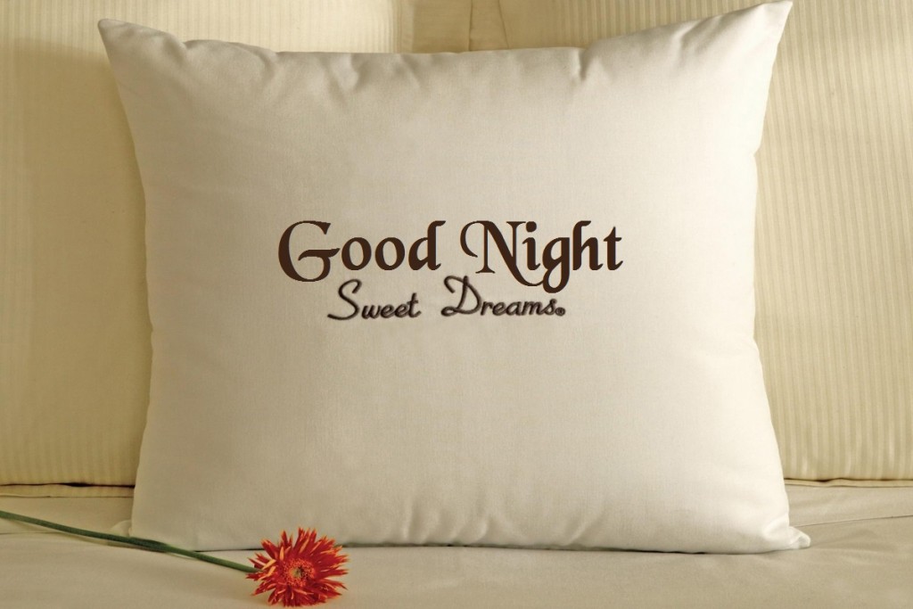 White-Pillow-And-On-Bed-Flower-Good-Night-Image